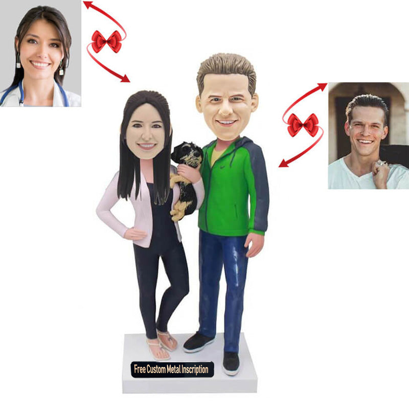 Anniversary Couple With Pet Custom Bobblehead