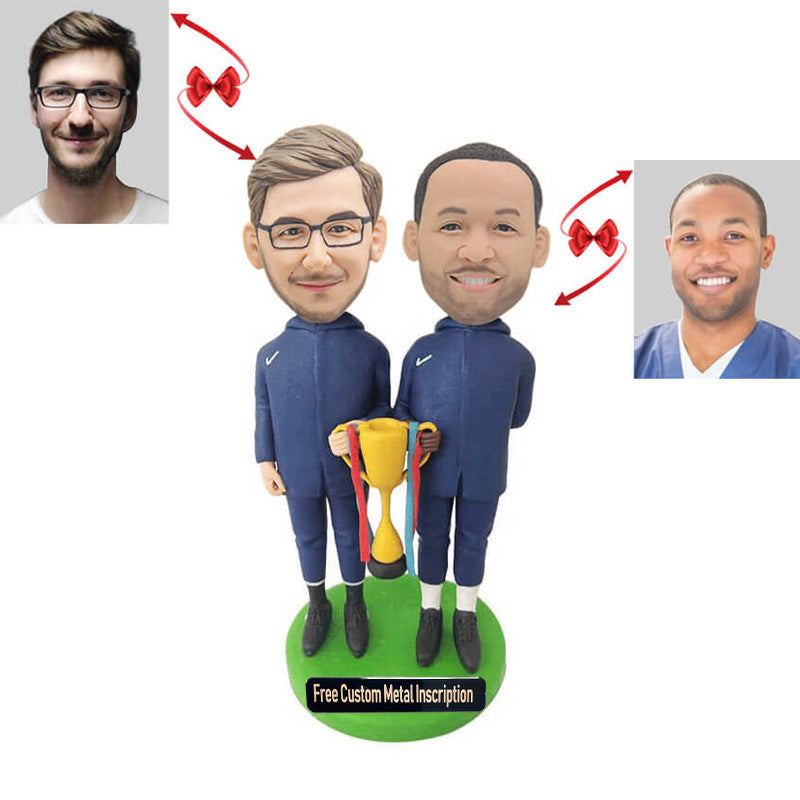 Two Men Holding Trophies Custom Bobblehead