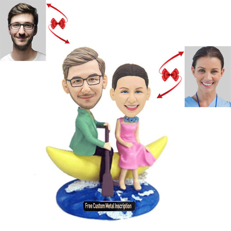 Couple Rowing Boat Custom Bobblehead