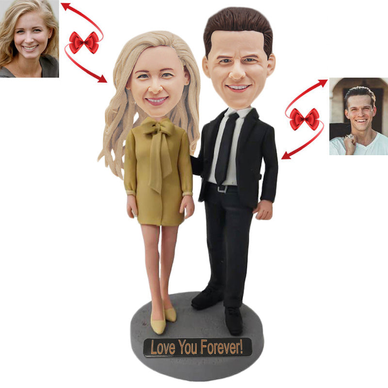 Happy Anniversary Couple Custom Bobblehead With Free Metal Inscription