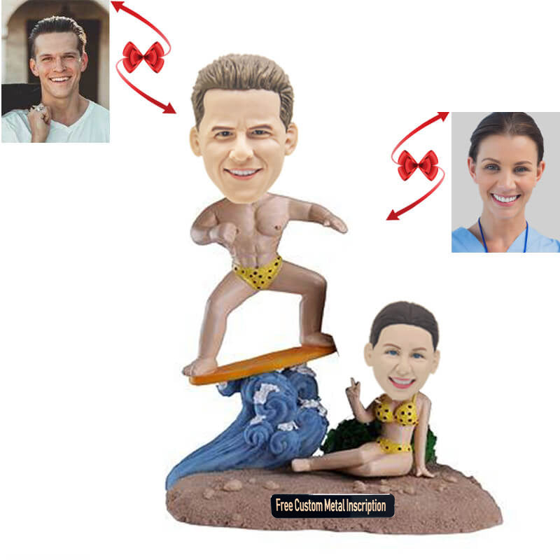 Beach Surfer Couple Custom Bobblehead