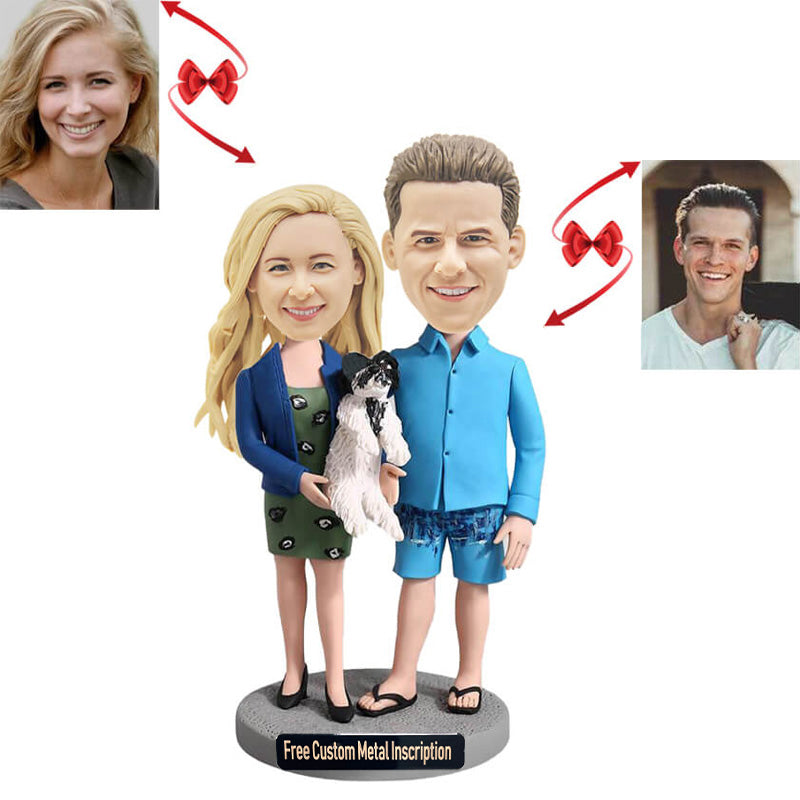 Couple Holding A Dog Custom Bobblehead