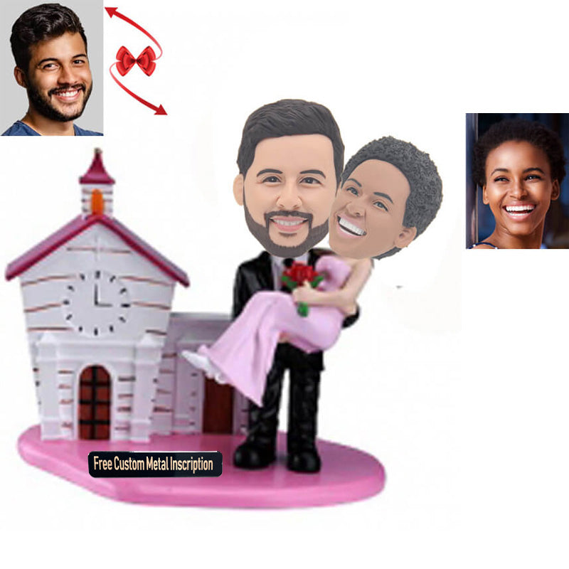 Groom Carried Bride In The Pink House Custom Bobblehead