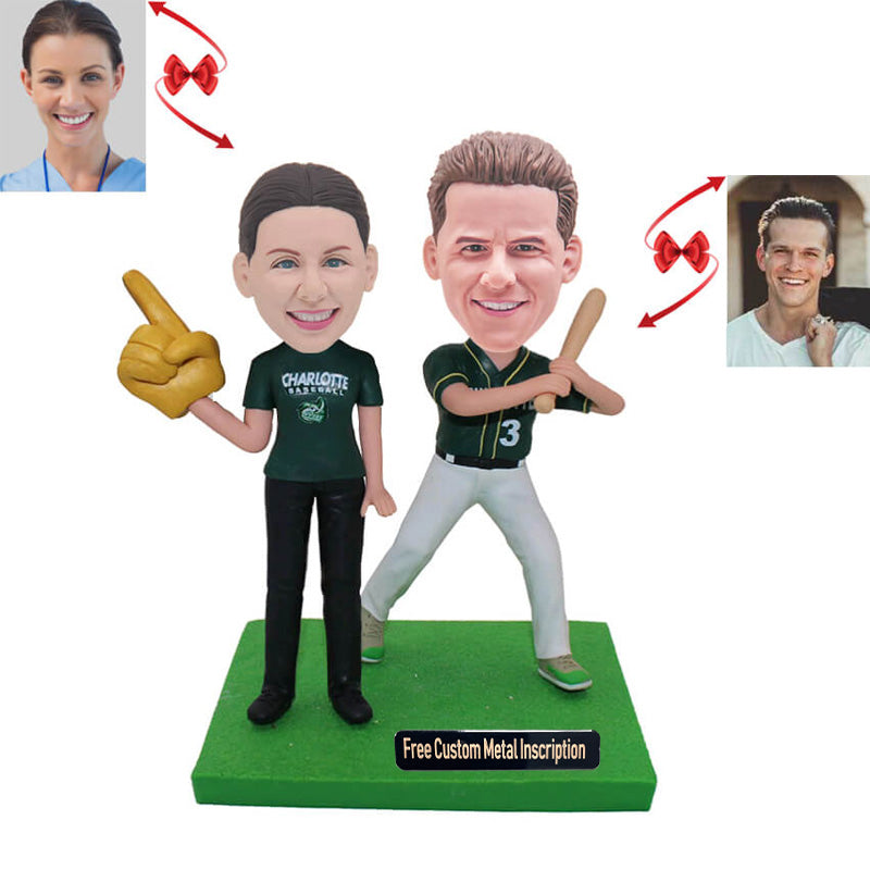Baseball Couple With Things In Their Hands Custom Bobblehead