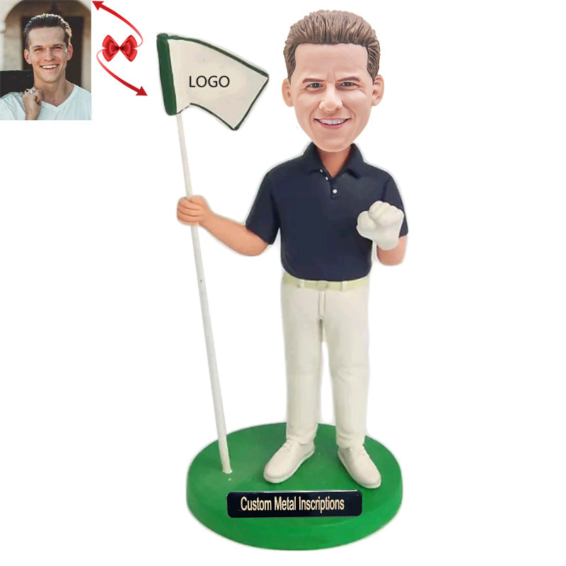 A Golfer Holding A Flag Custom Bobblehead