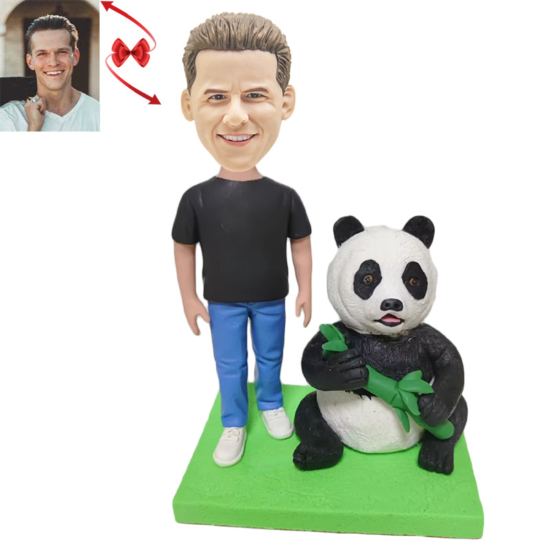 A Man Taking A Photo with A Panda Custom Bobblehead