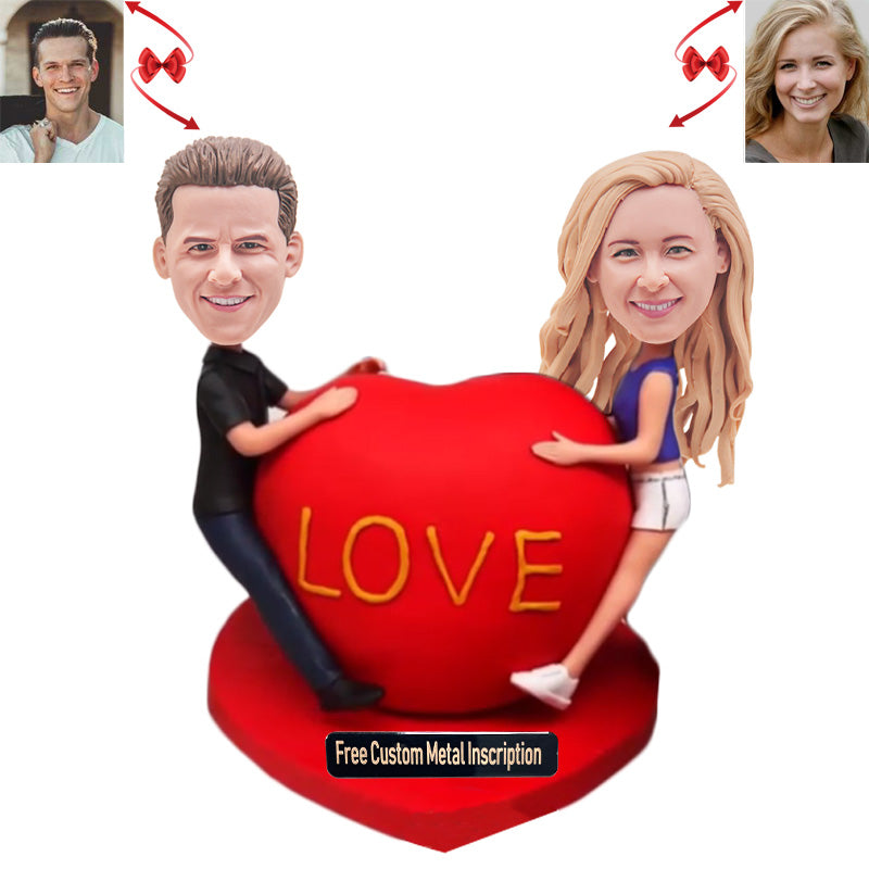 Couples' Love Heart Custom Bobblehead with Free Metal Inscription