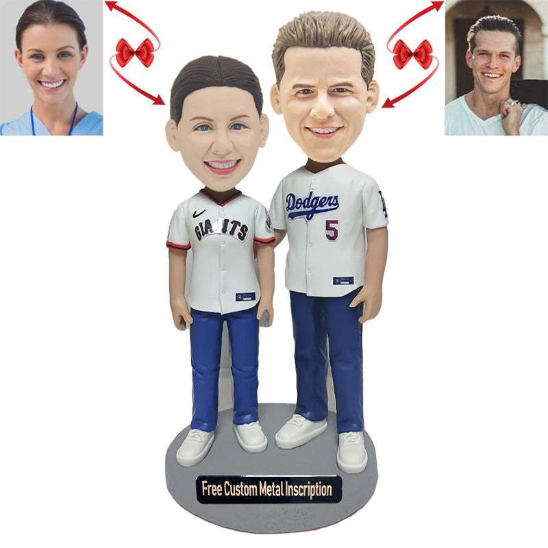 Couple who Love Basebal Custom Bobblehead with Free Metal Inscriptionl