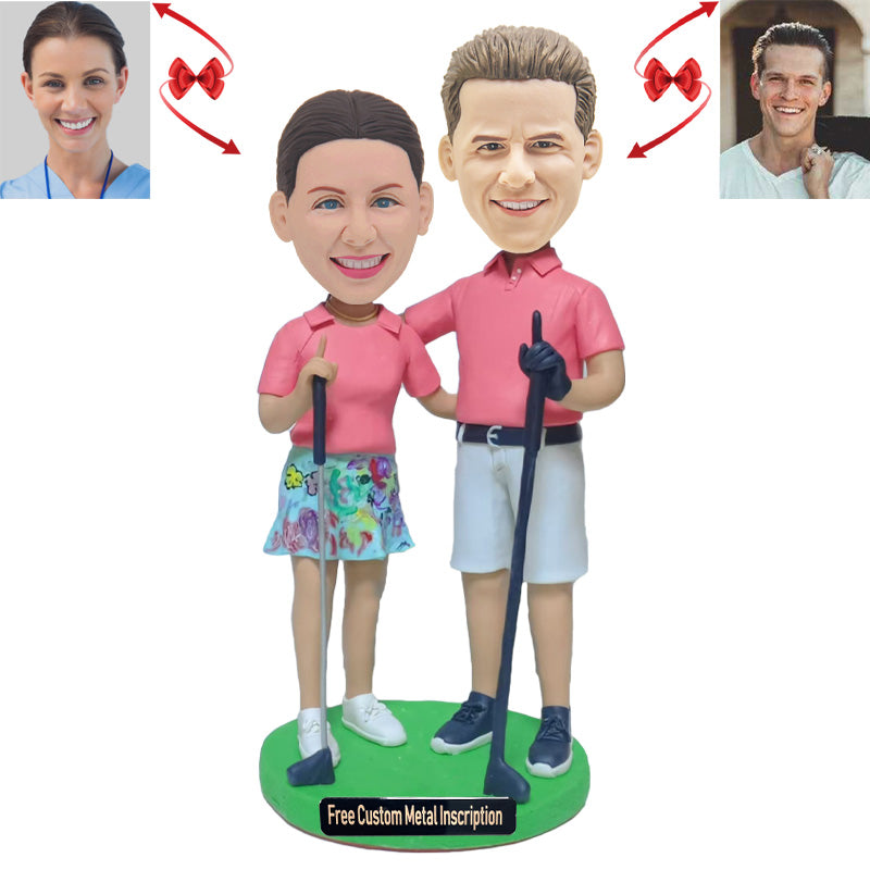 Golf Couple Custom Bobblehead with Free Metal Inscription
