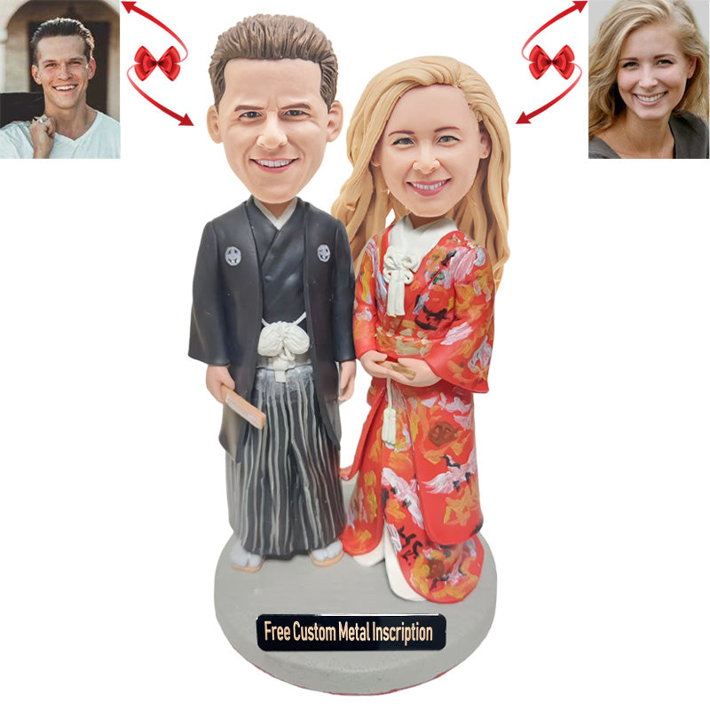 Kimono Couple Custom Bobblehead with Free Metal Inscription