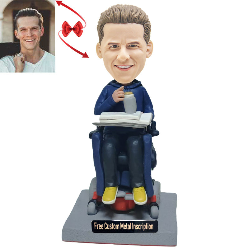 Man in Wheelchair Custom Bobblehead with Free Metal Inscription