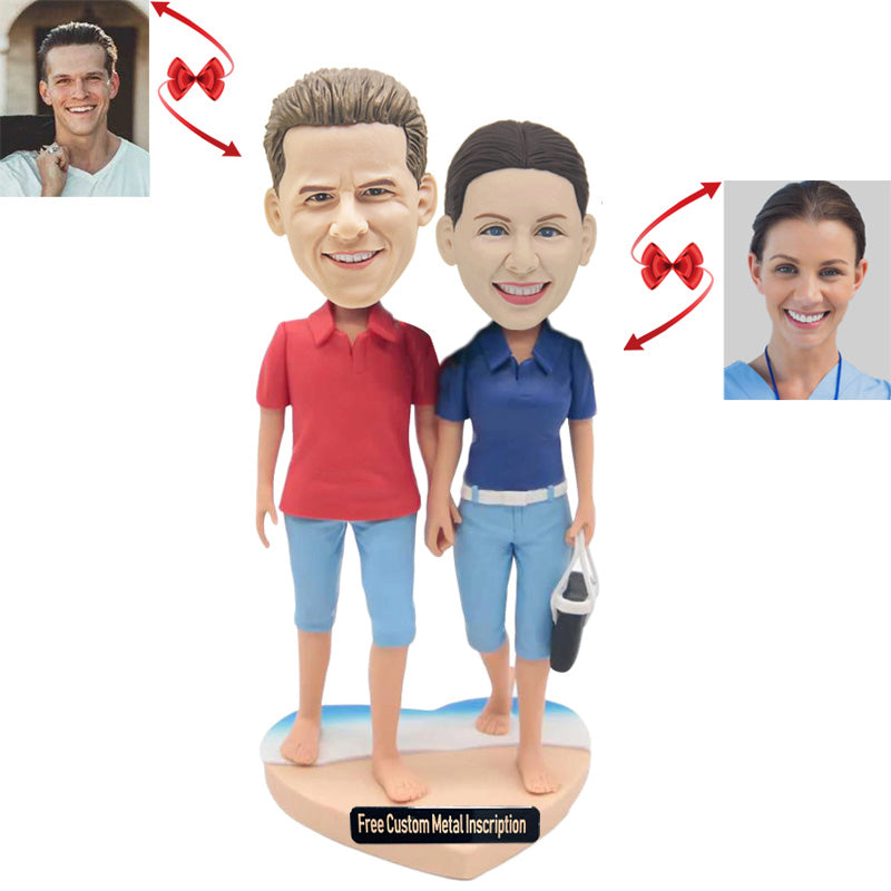 Walk On The Marine Beach Couple Custom Bobblehead