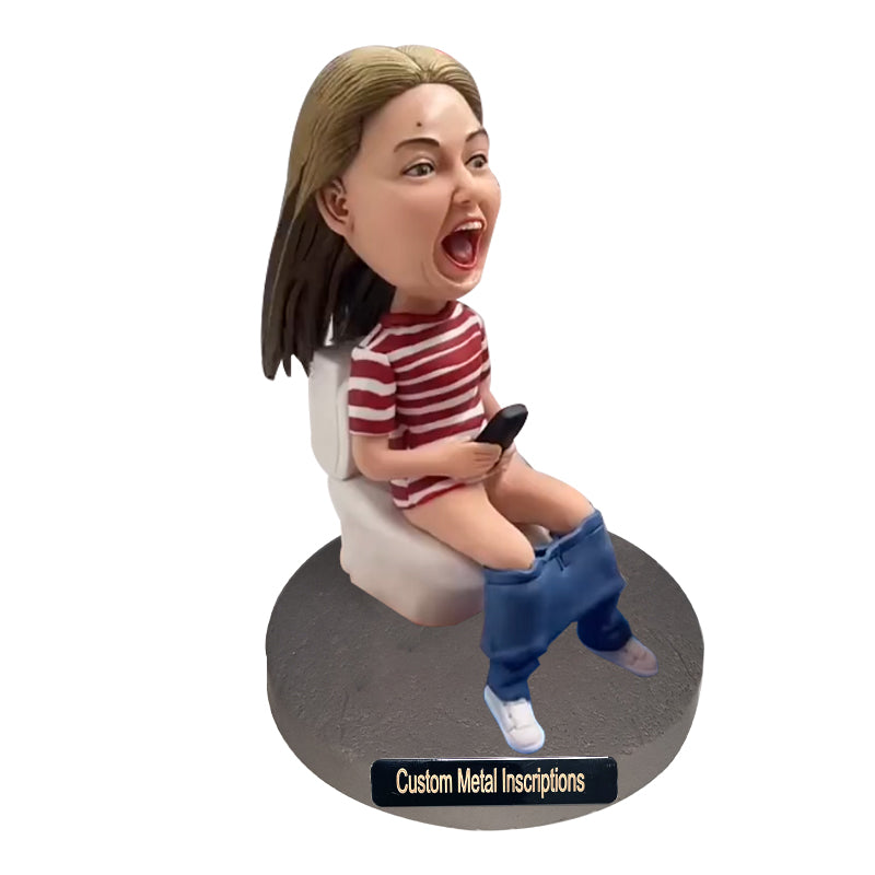 Woman on The Toilet Playing Phone Custom Bobblehead