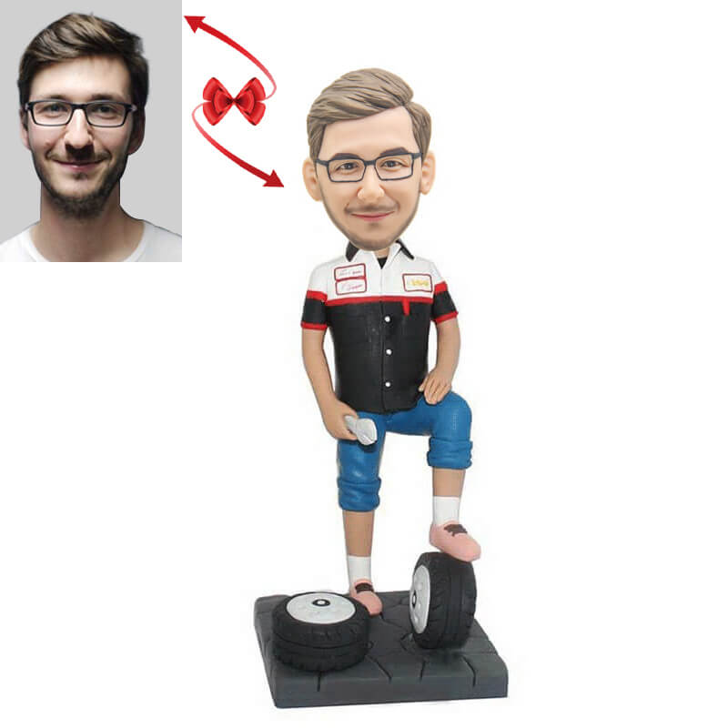 Female Car Mechanic Bobblehead - Custom Auto Gift Figurine