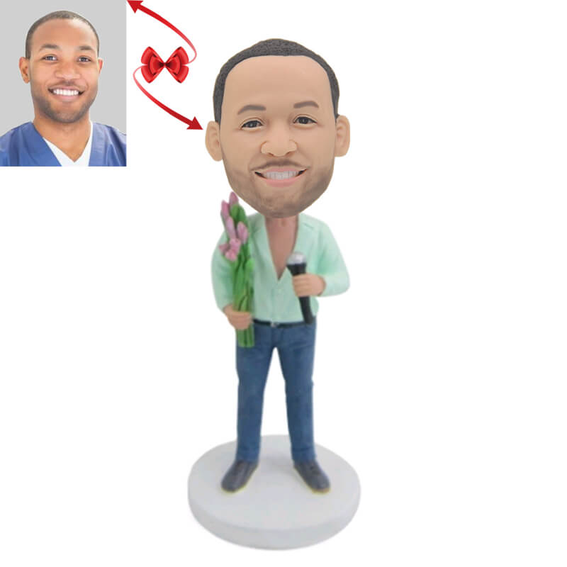 A Male Singer Holding Flowers Custom Bobblehead