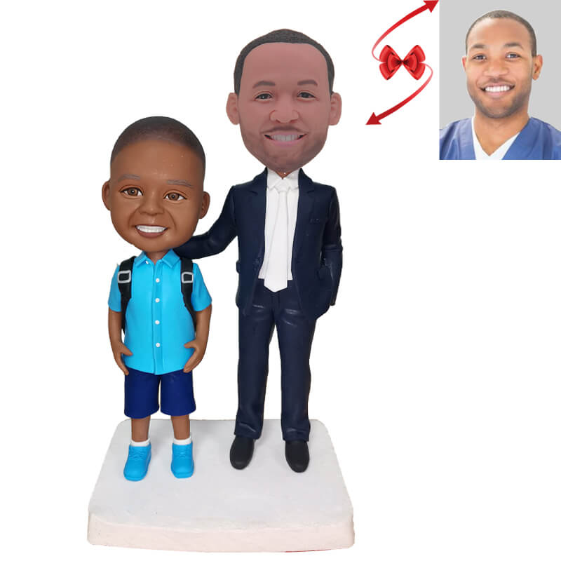 African Father And Son Custom Bobblehead
