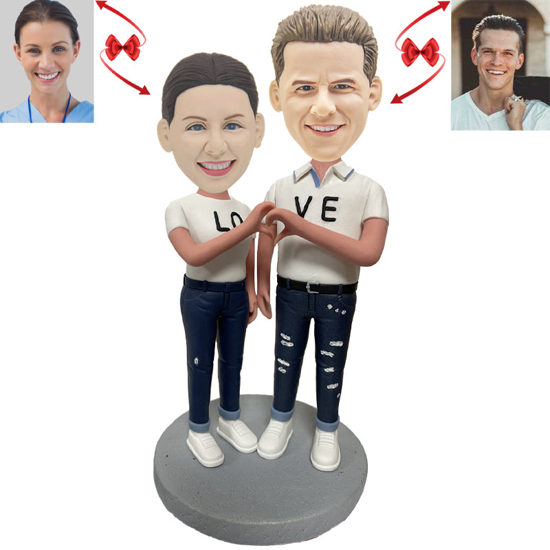 Couples with Loving Gesture Custom Bobblehead