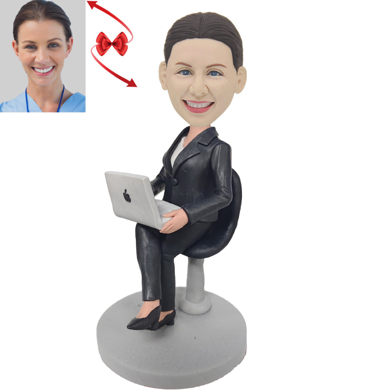 Female Boss Working With Laptopt Custom Bobbleheads