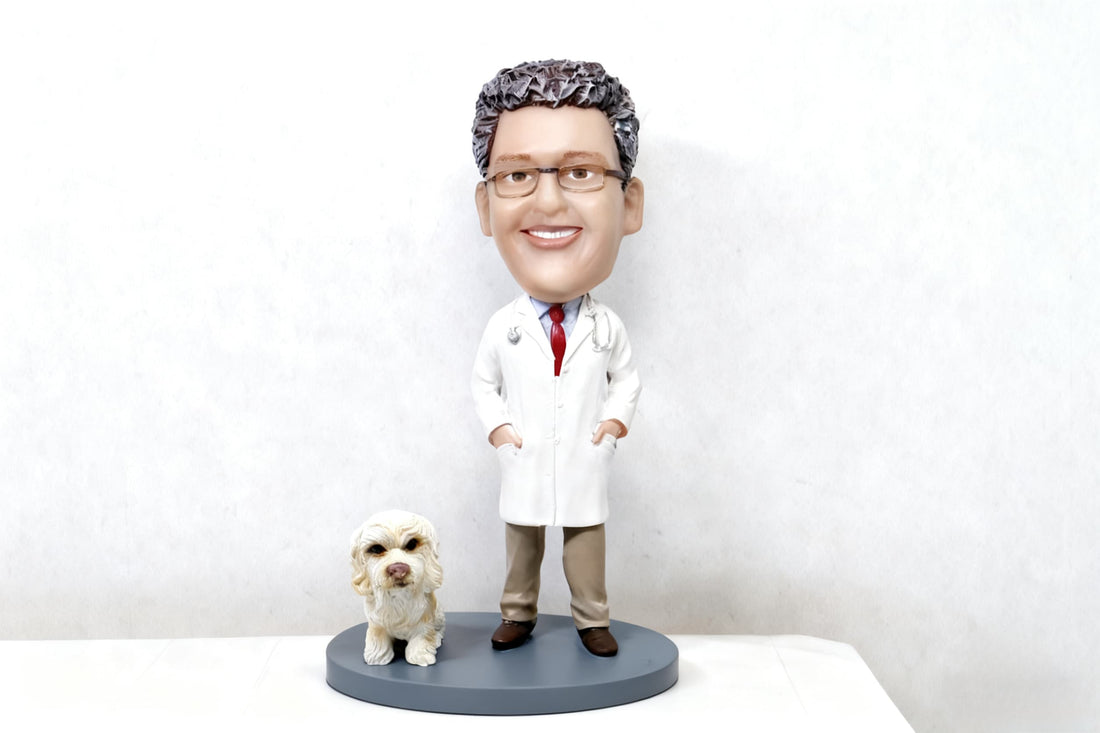 Doctor in a white coat and a dog