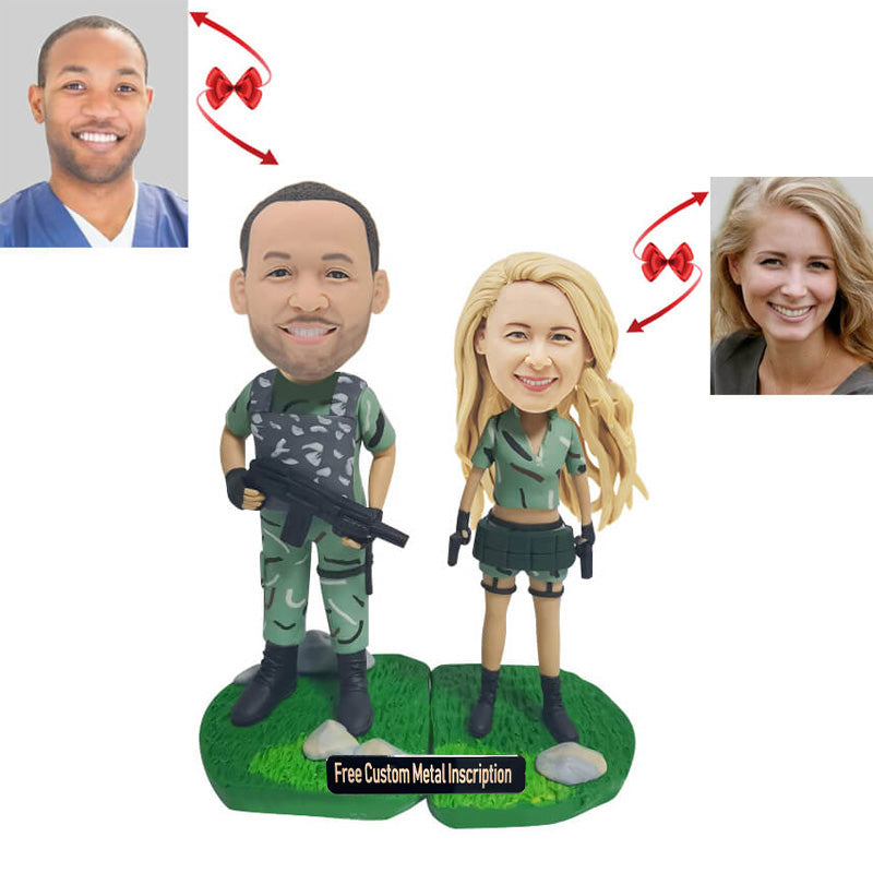 Soldier Couple Ready For Battling Custom Bobblehead