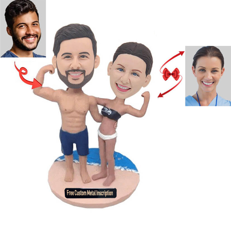 Beach Workout Couple Custom Bobbleheads