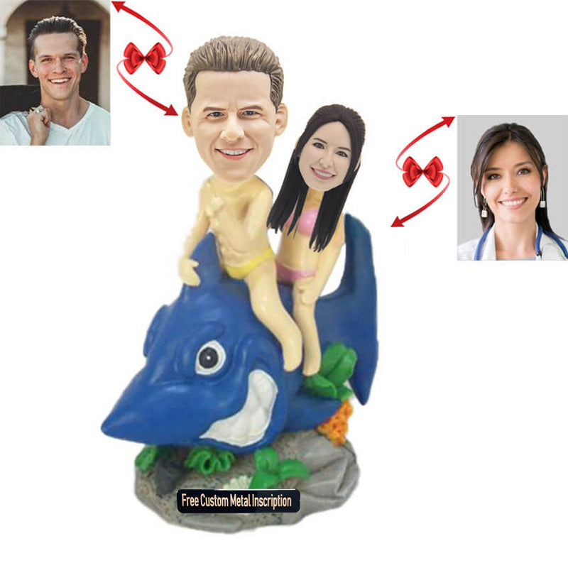 Couple Riding Shark Custom Bobblehead