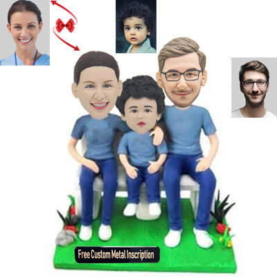 Family of Three Father Mother and Son Custom Bobbleheads