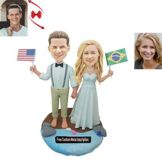 Wedding Couple with National Flag Custom Bobblehead 2