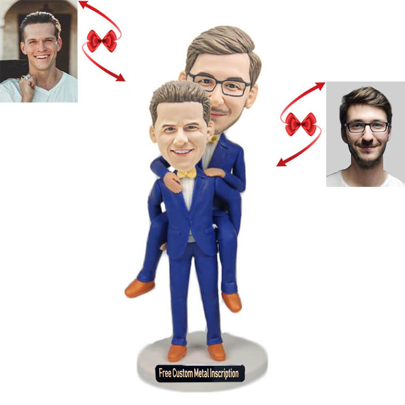 Piggy Back Style Gay Male Wedding Custom Bobblehead