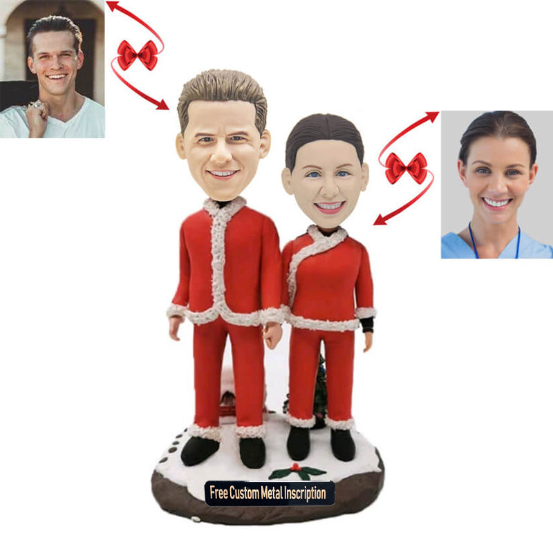 Christmas Couple Standing In The Snow Custom Bobblehead