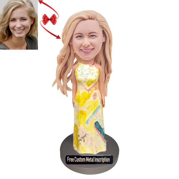 A Charming Lady Custom Bobblehead with Free Metal Inscription