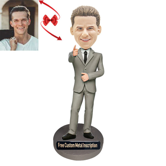 A Confident Boss Custom Bobblehead with Free Metal Inscription