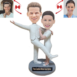 A Couple Dancing Gracefully Custom Bobblehead with Free Metal Inscription