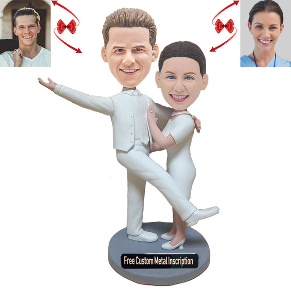 A Couple Dancing Gracefully Custom Bobblehead with Free Metal Inscription