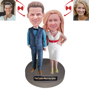 A Fashion Couple Custom Bobblehead with Free Metal Inscription