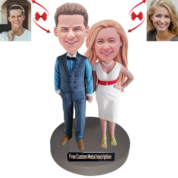 A Fashion Couple Custom Bobblehead with Free Metal Inscription