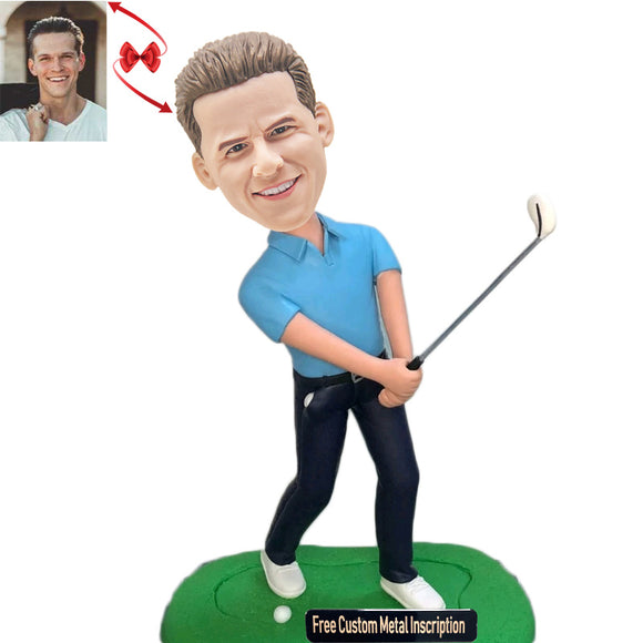 A Handsome Golfer  Custom Bobblehead with Free Metal Inscription