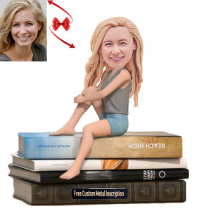 A Lady Who Enjoys Reading Custom Bobblehead with Free Metal Inscription