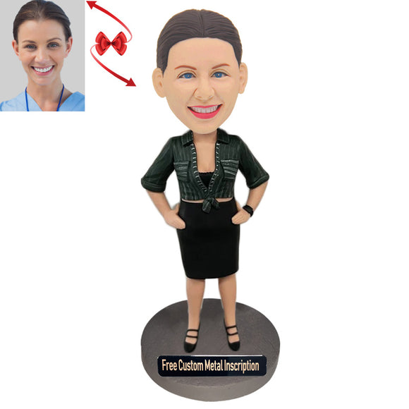 A Lady with Elegant Temperament Custom Bobblehead with Free Metal Inscription