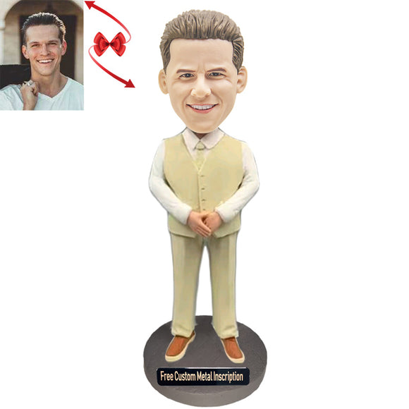 A Man in A Yellow Suit Custom Bobblehead with Free Metal Inscription