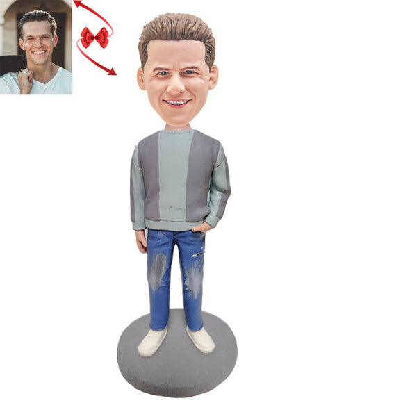 A Man in Striped Sweater Custom Bobblehead