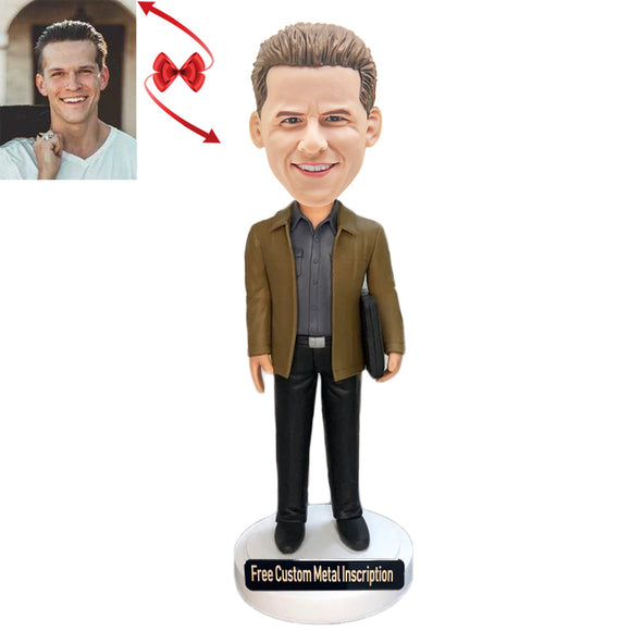 A Man with A Briefcase In Hand Custom Bobblehead with Free Metal Inscription