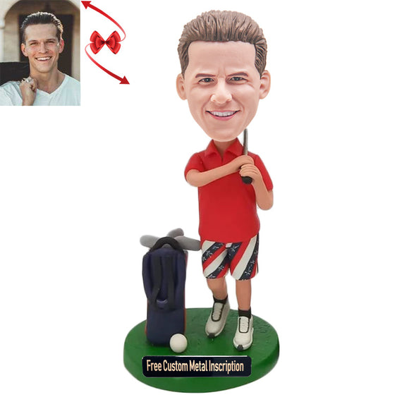 A Man with Excellent Golf Skill Custom Bobblehead with Free Metal Inscription