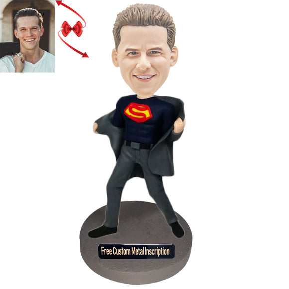 A Man with Superpowers Custom Bobblehead with Free Metal Inscription