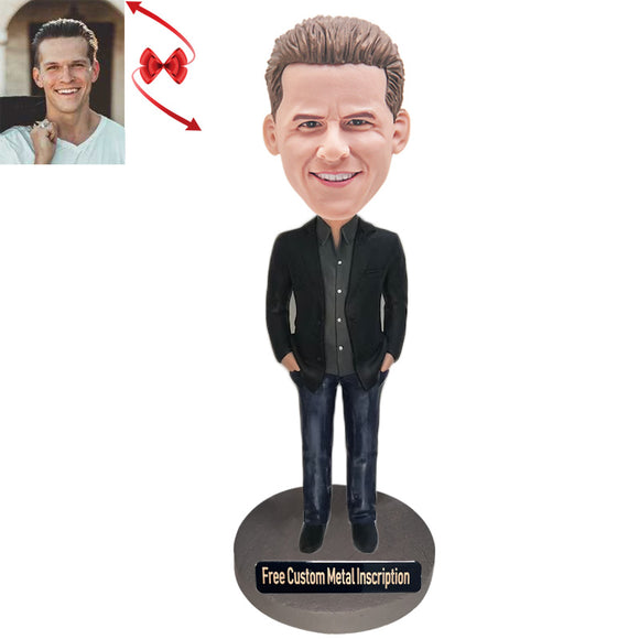 A  Personable Man Custom Bobblehead with Free Metal Inscription