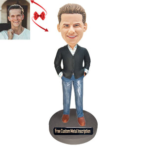 A Polite Man Custom Bobblehead with Free Metal Inscription