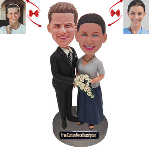 A Warm Couple Custom Bobblehead with Free Metal Inscription