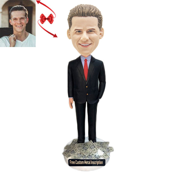 A Wealthy Boss Custom Bobblehead with Free Metal Inscription