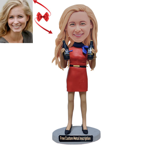 Airline Stewardess Custom Bobblehead with Free Metal Inscription