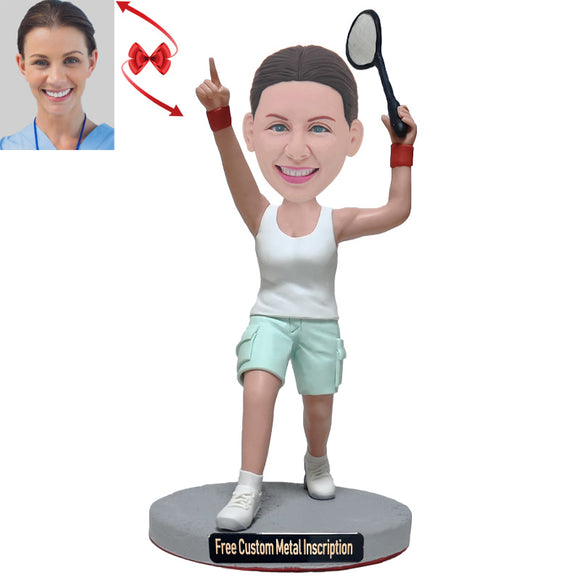 Badminton Player  Custom Bobblehead with Free Metal Inscription